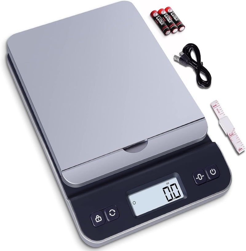 QP Shipping Scale, 86lb/0.1oz High Accuracy Digital Postal Scale for Packages, Hold/Tare Function, Backlit LCD Display, Flip-up Holder, Postage Scale, Mail Scale, Battery & Tape Measure Included - Image 1
